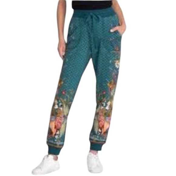 SALE! Johnny Was JW Los Angelos Quiet Luxury French Terry Floral Ankle Pants L - Picture 3 of 16